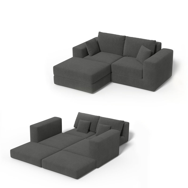 Canapé d'angle modulaire en forme de L avec méridienne profonde, revêtement en chenille, aucun assemblage requis, capacité de charge de 136 kg (300 lb), idéal pour appartement ou maison - Gris