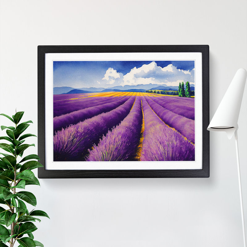 Watercolour Lavender Field Vol.6 - Single Picture Frame Print, Black, 46cm H x 64cm W x 2cm D