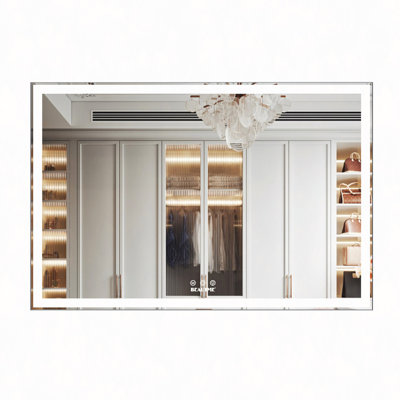 60X40" LED Bathroom Mirror Wall Mounted Mirror With 3 Color Modes  Aluminum Frame Large Wall Mirror For Bathroom