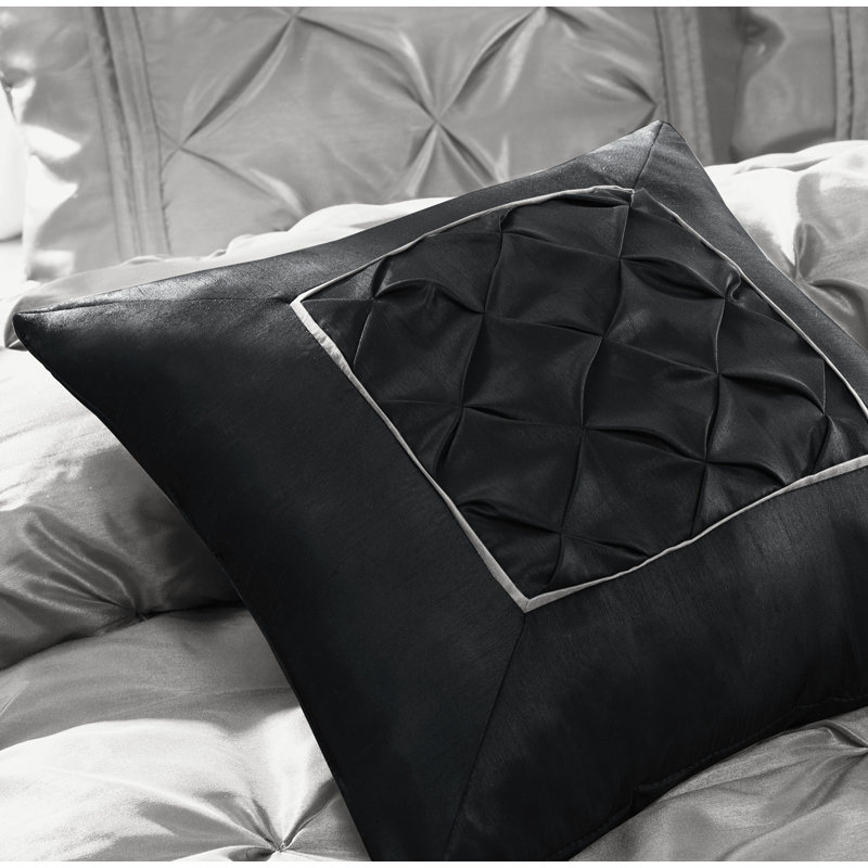 Laurel 7 Piece Tufted Comforter Set, Queen Comforter + 1 Bed Skirt + 2 Shams + 3 Decora, Gray