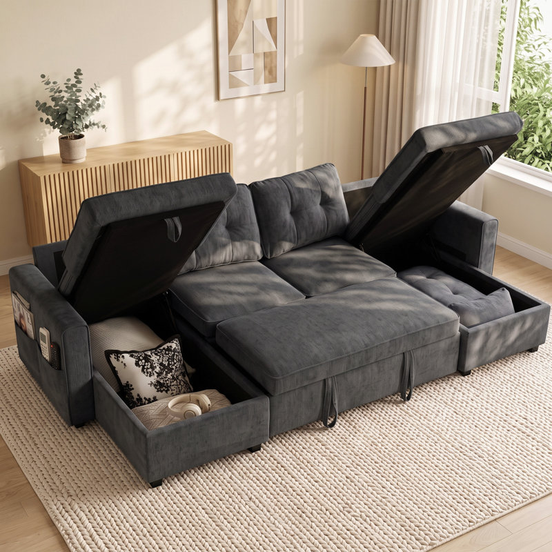Canapé-lit modulaire, canapé-lit escamotable en U de 113 po, gris foncé