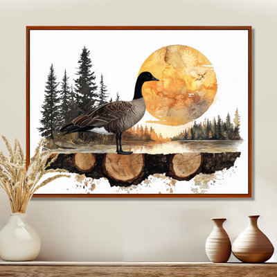 Goose In Sunrise Forest Lake Landscape - goose Wall Art