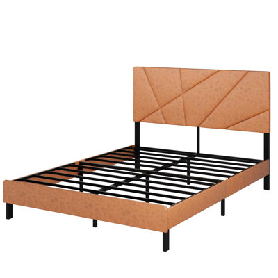 Vintage Brown Full Size Bed Frame, Square Platform, Under - Storage, Upholstered Bed, No Spring Loaded Mattress, Metal, Bedroom Use Antique Brown, With Headboard, Box Spring, Easy Assembly, Modern