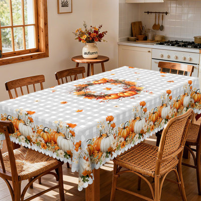 Checkered pattern design with Machine-washable polyester tablecloth