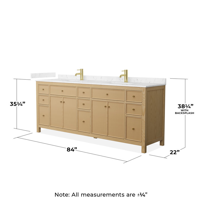 Pendry 84" Freestanding Double Bathroom Vanity with Cultured Marble Top, Brushed Gold