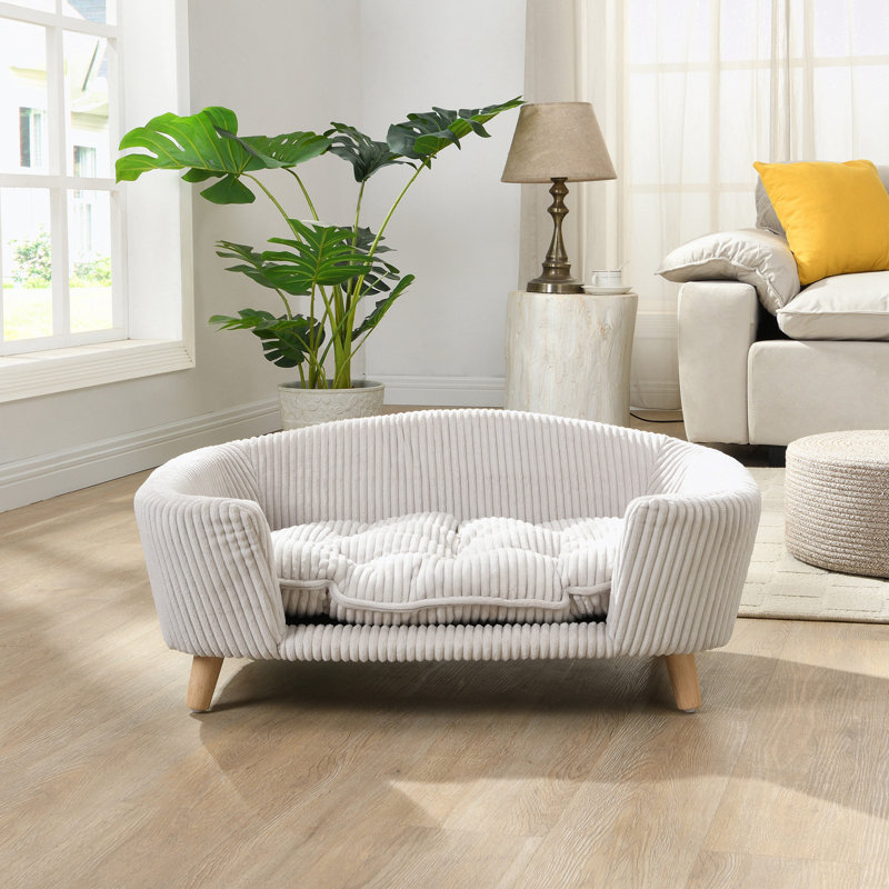 Canapé moderne rembourré avec pieds robustes, Velours côtelé beige