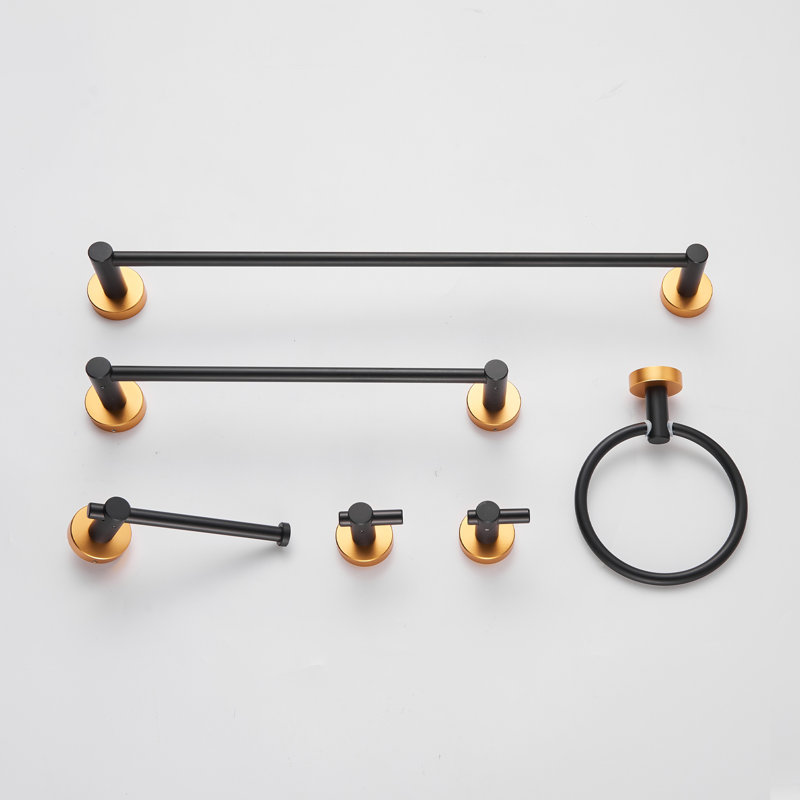 Ensemble d'accessoires de salle de bain mural en aluminium Topcraft (6 pièces), Or noir