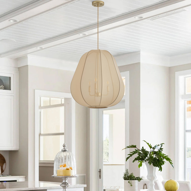 Luminaire suspendu réglable en fer doré à 3 lampes