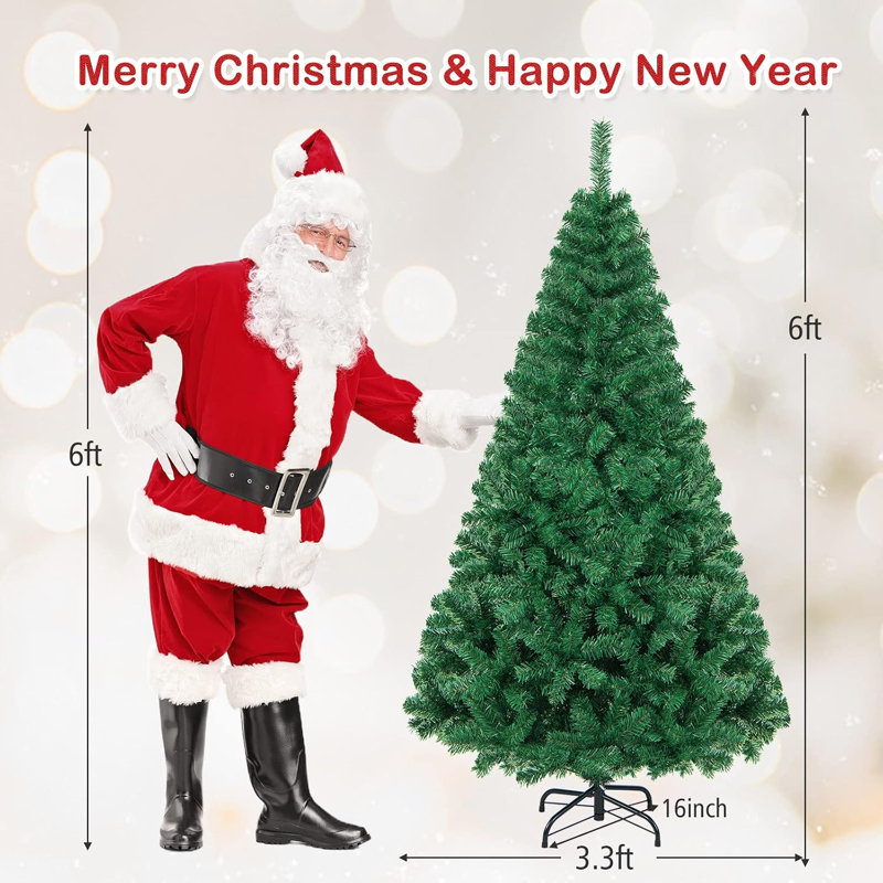 Arbre de Noël artificiel 6 pi avec 650 branches en PVC et base pliante en métal, non éclairé