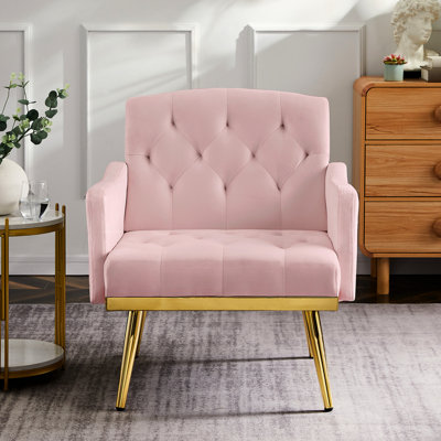 Fauteuil en velours rose avec pieds en métal - Des sièges spacieux et confortables qui s'adaptent à divers styles de décoration