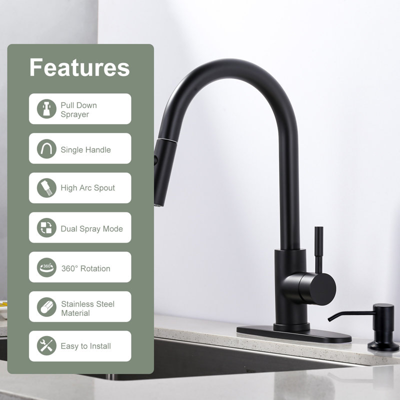 Matte Black Stainless Steel Single Handle Pull Down Kitchen Faucet