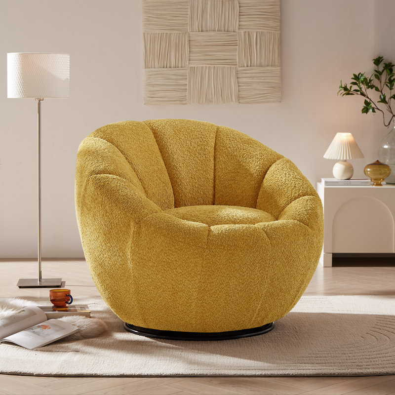 Fauteuil d'appoint pivotant rembourré, Peluche jaune