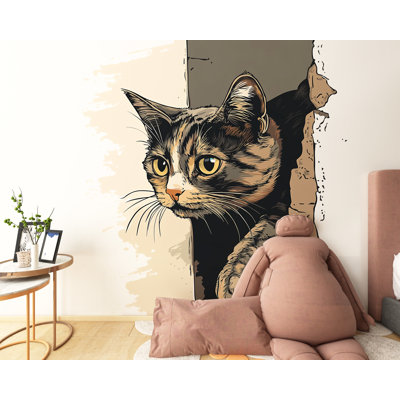 Décalcomanie murale Peeking Cat, autocollant mural chat, art mural chat mignon, décoration de chambre d'enfant, murale de chambre de bébé, cadeau d'amant de compagnie, 185 g