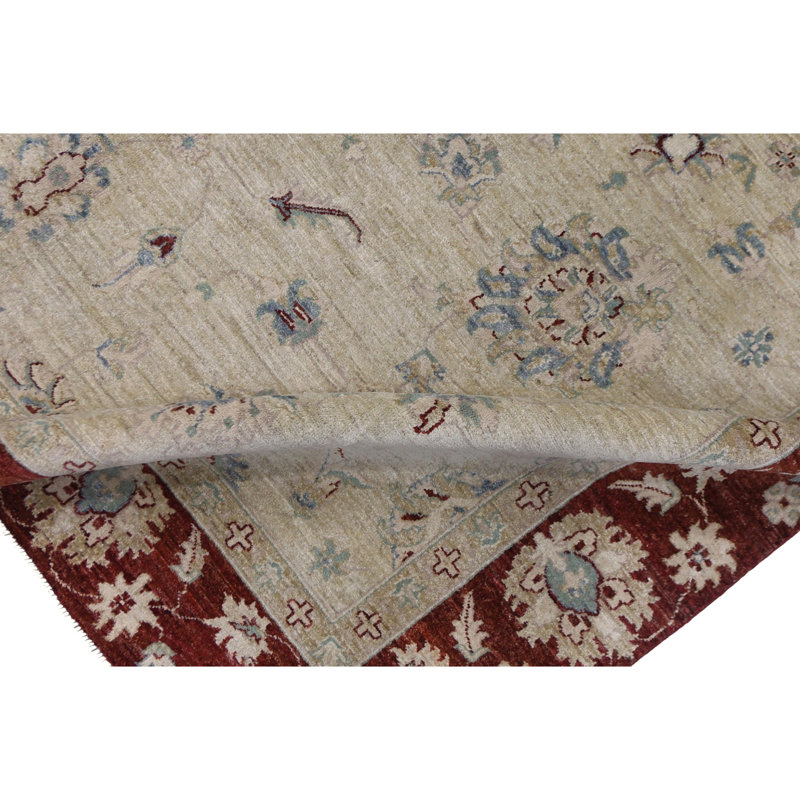 High-Quality Hand-Knotted Camel And Red Area Rug