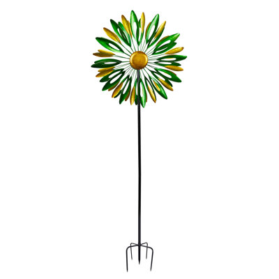 Yellow/Green Metal Flower Wind Spinner Garden Stake