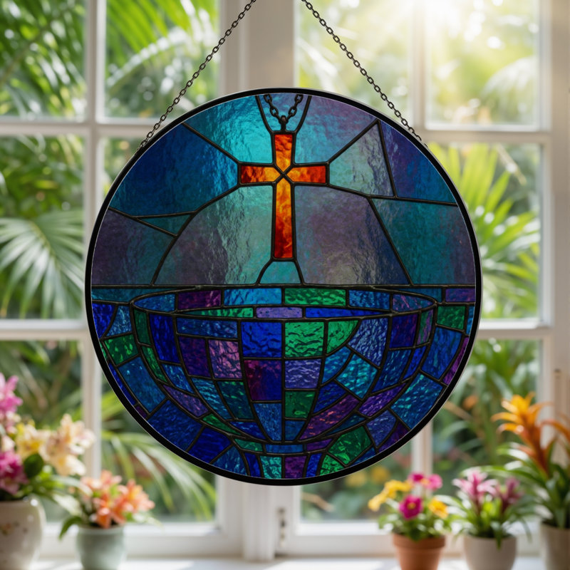 7.8"H Stained Glass Stained Glass Window Panel, 7.8" H x 7.8" W