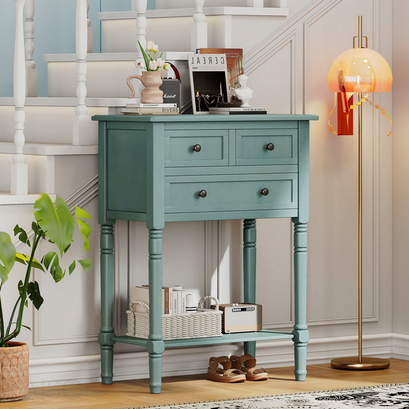 Console étroite, 3 tiroirs, tablette inférieure pour le salon - bleu clair, 31.4" H x 23.7" W x 13" D, Light Blue, Light Blue