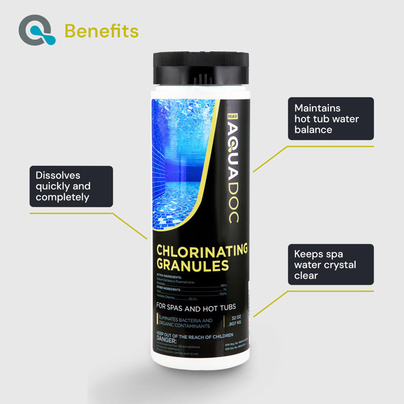 Spa Chlorine for Hot Tub Sanitizer 2lbs - Granules de chlore pour spa à fusion rapide, produits chimiques pour spa fabriqués aux États-Unis - AquaDoc