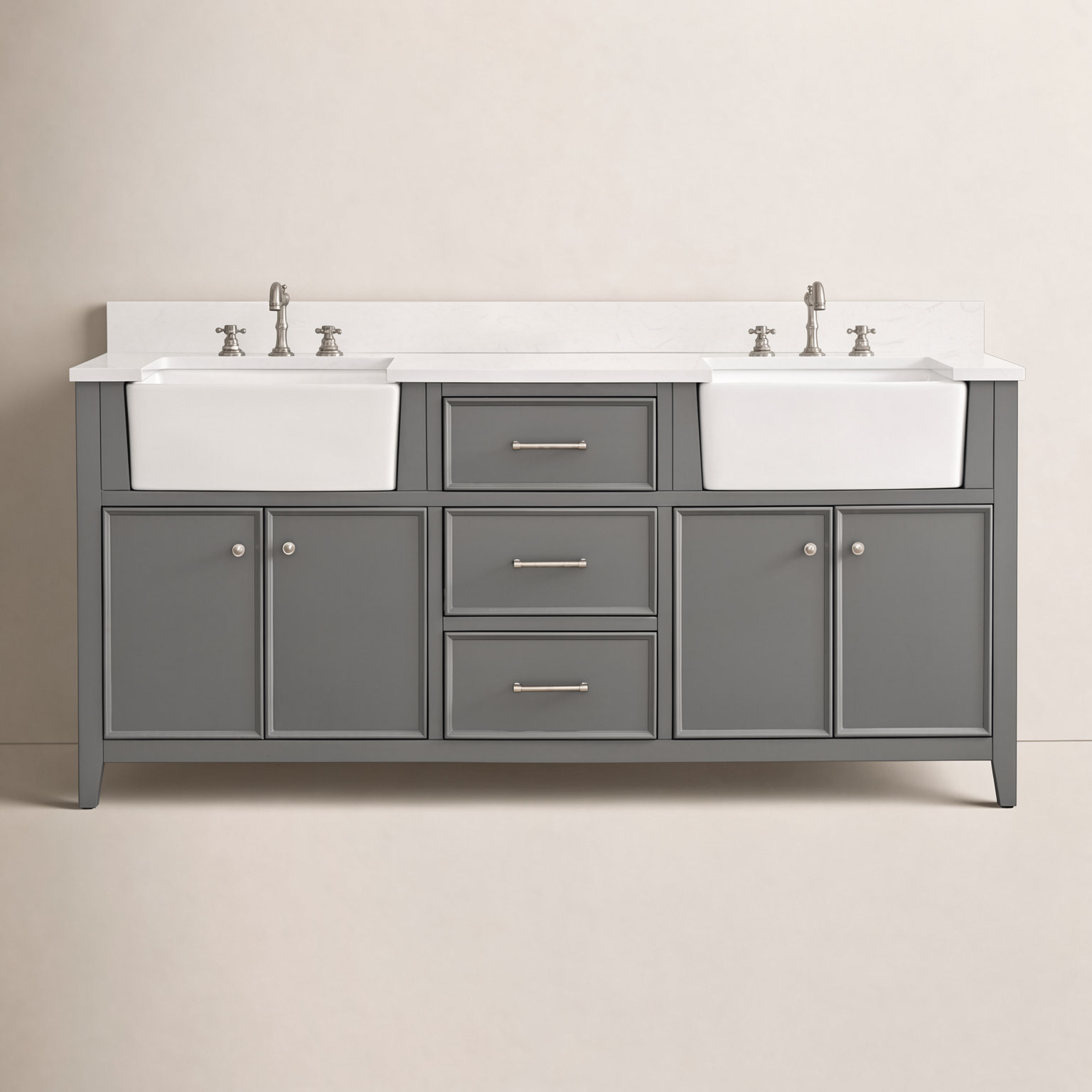 Aisa 72" Pine Double Bathroom Vanity, Gray/Brushed Nickel