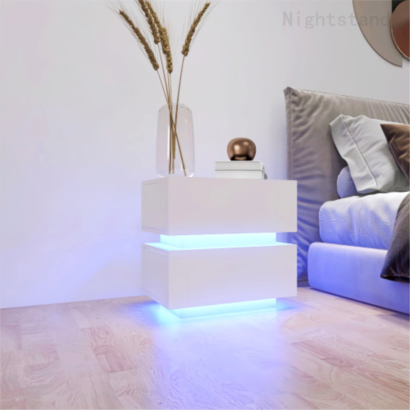 Table de chevet de chambre à coucher, table de chevet avec table de chevet à lumière RVB avec contrôle Bluetooth