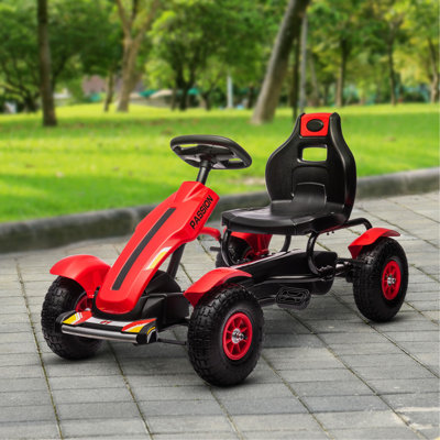 Aosom Kids Pedal Go Kart, Outdoor Ride On Toys With Adjustable Seat, Sharp Handling, Handbrake, 4 Non-Slip Rubber Wheels For Boys & Girls Aged 5-12 Years Old, Red
