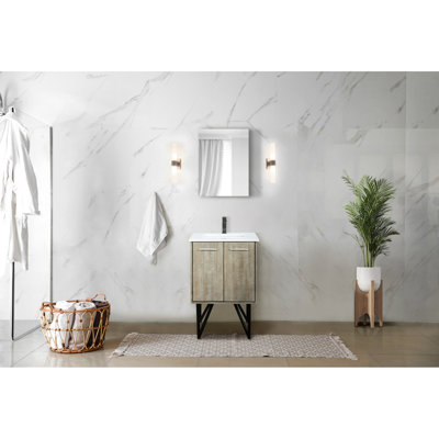 24 In. Wide Rustic Vanity For Bathrooms, White Quartz Top, Metal Faucet And 18 Mirror - Long Lasting With Stain, Scratch Countertop Bathroom, Stain Surface