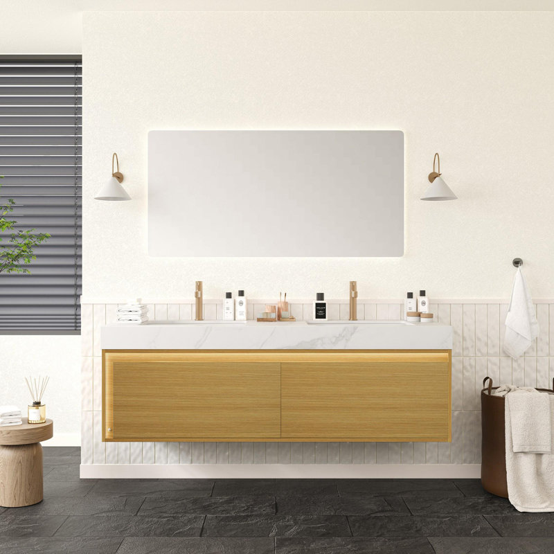 60" Wall-Mounted Double Bathroom Vanity with Sink