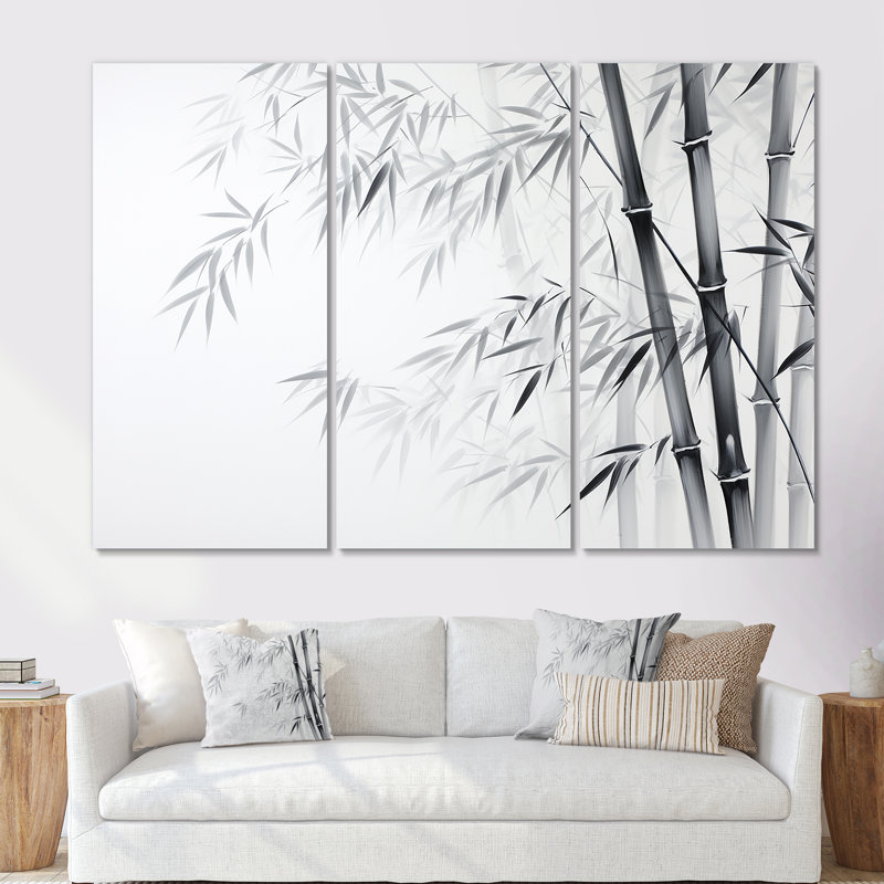 «Black and White Wild Bamboo V», ensemble de reproductions d'art mural en bambou, H 28 po x l 36 po x P 1 po, Toile tendue