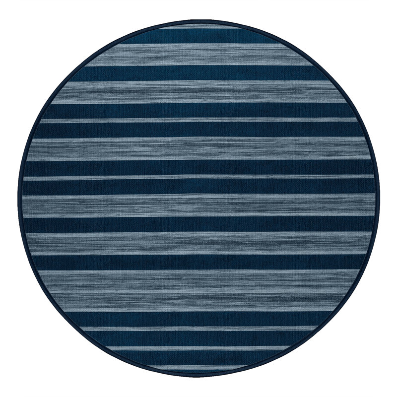 Tapis bleu à rayures horizontales lavable à la machine, Rond 3 pi