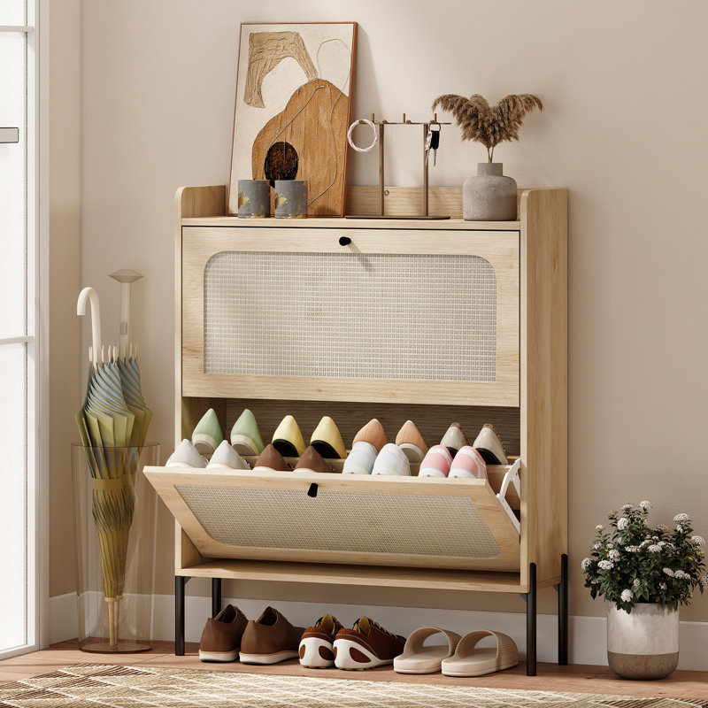16 Pair Shoe Storage Cabinet, Oak