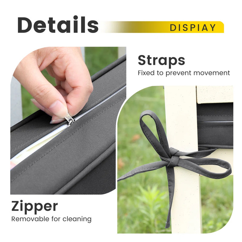 Outdoor Bench Cushion, 42 x 18 x 3 in, with Removable Cover, Waterproof, UV-Resistant, and Anti-Slip with Ties,gray, Gray