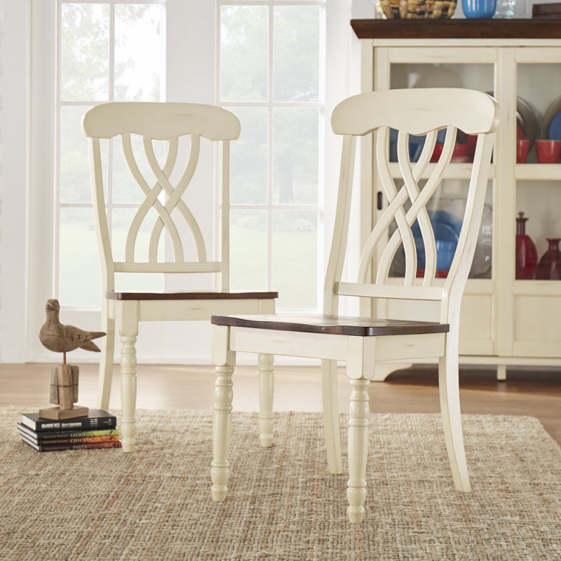 Alyssha Solid Wood Cross Back Side Chair, Antique White/Cross Back