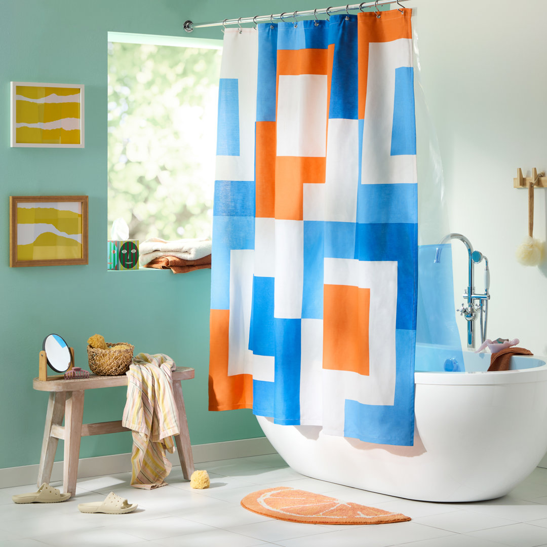 TOWN & COUNTRY PLAY Lucy Mid Century Squares Fabric Shower Curtain 70"x72" Town & Country Living