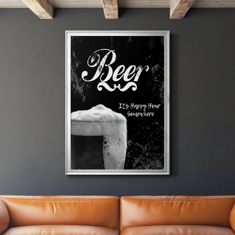 Bière - art textuel sur toile encadré, H 26,5 po x l 36,5 po x P 1,5 po, Argent