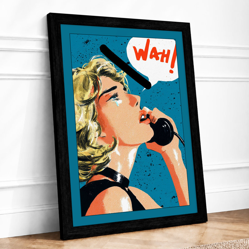 Urgent Call Pop Art 1 Piece Single Picture Frame Wall Art, A2 - 59.4 x 42.0 cm, Black