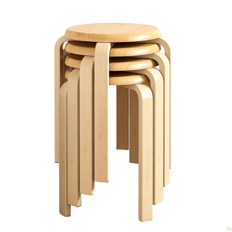 Stackable Bentwood Stool Set Of 4, 18" Round Stacking Backless Nesting Stools, 4