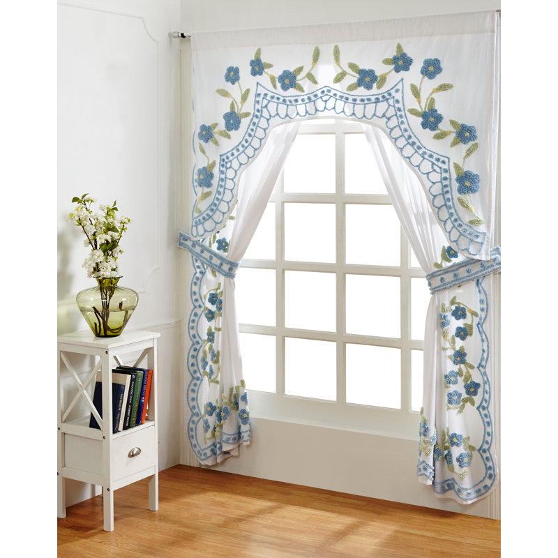 Alburtis 100% Cotton Semi Sheer Curtain Pair, Blue