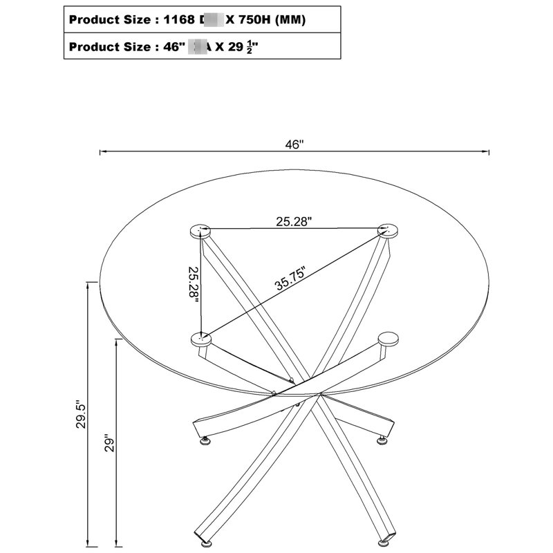 Table de salle à manger ronde moderne avec des caractéristiques en laiton et transparentes - 29,5 pouces de hauteur, 46 carrés, pieds en métal fiables en hauteur, dimensions, sophistiqué