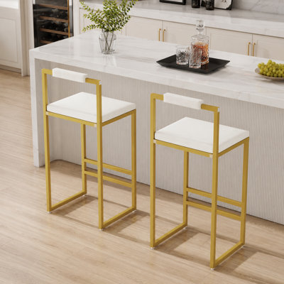 Ensemble de 2 tabourets de bar modernes en fer doré de luxe, chaises de comptoir minimalistes à haut dossier pour usage domestique et commercial