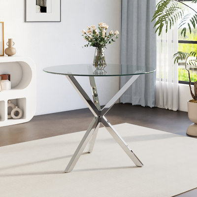 Glass Top Metal Base Dining Table