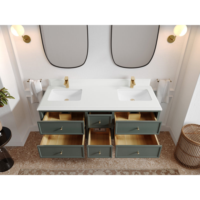 Meuble-lavabo double flottant 60 po avec dessus en quartz Roswell