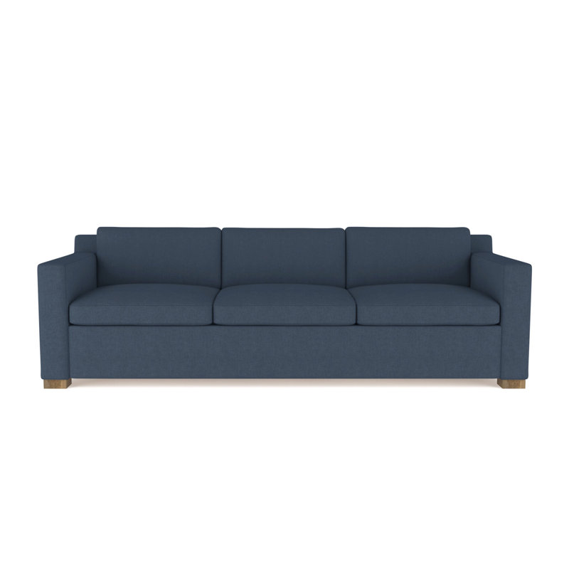 Mercer Track-Arm Sofa, Weathered, 33.5" H x 108" W x 39" D, Box Weave Linen Blue Print
