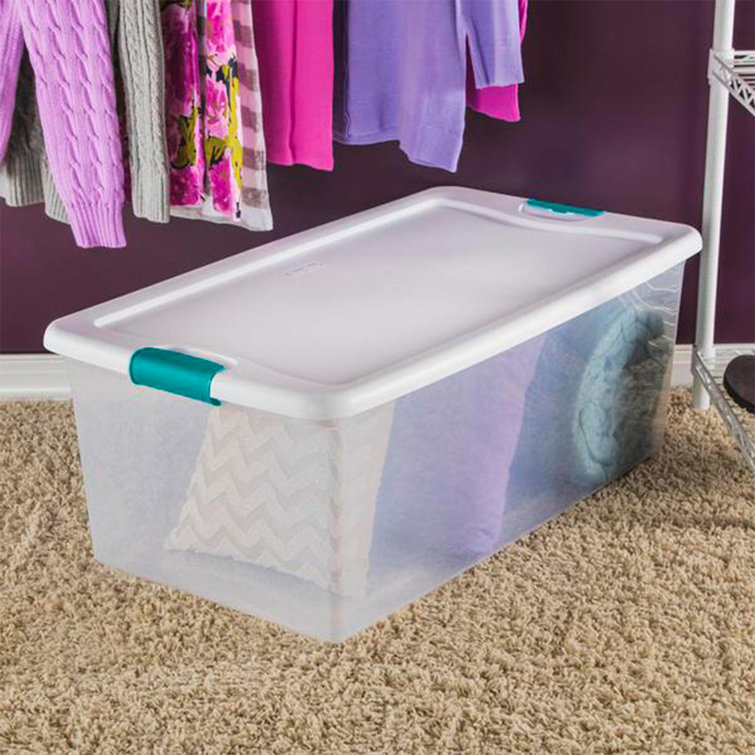 Sterilite Clear 64-Quart Latch Tote with Lilac Lid