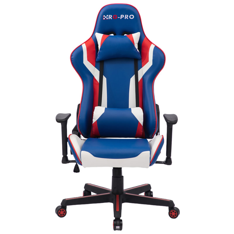 17 Stories Adjustable Reclining Ergonomic Faux Leather Swiveling PC & Racing Game Chair, Blue/Red/White