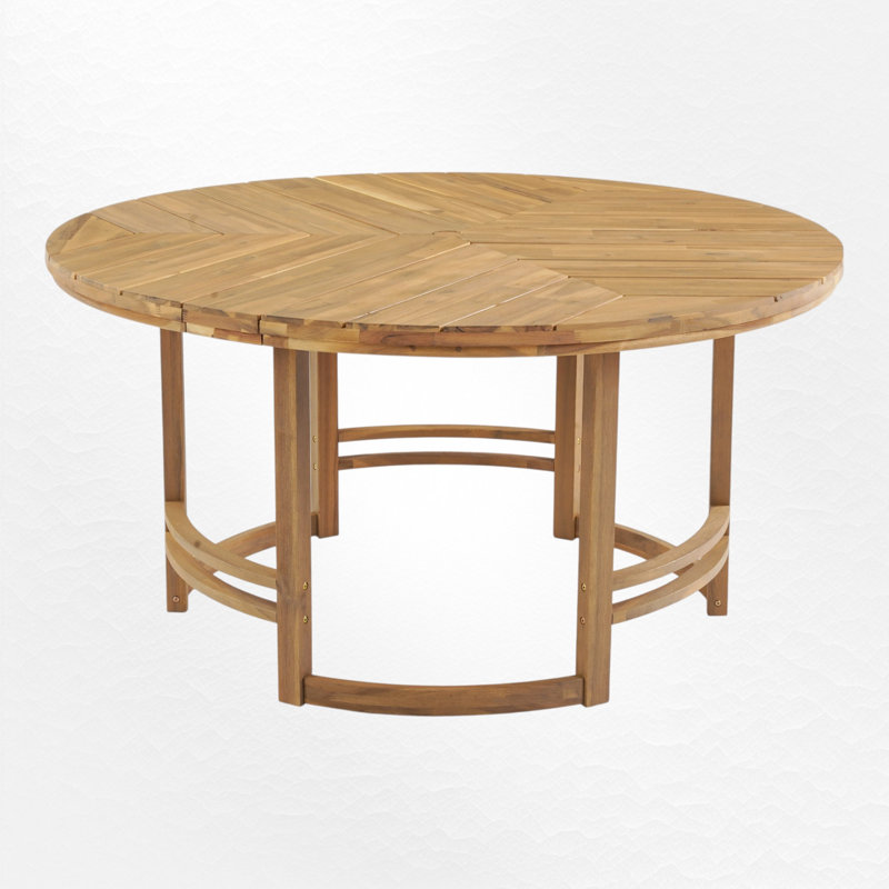 Table de salle à manger ronde en bois d'acacia avec trou pour parasol intégré, Teck clair
