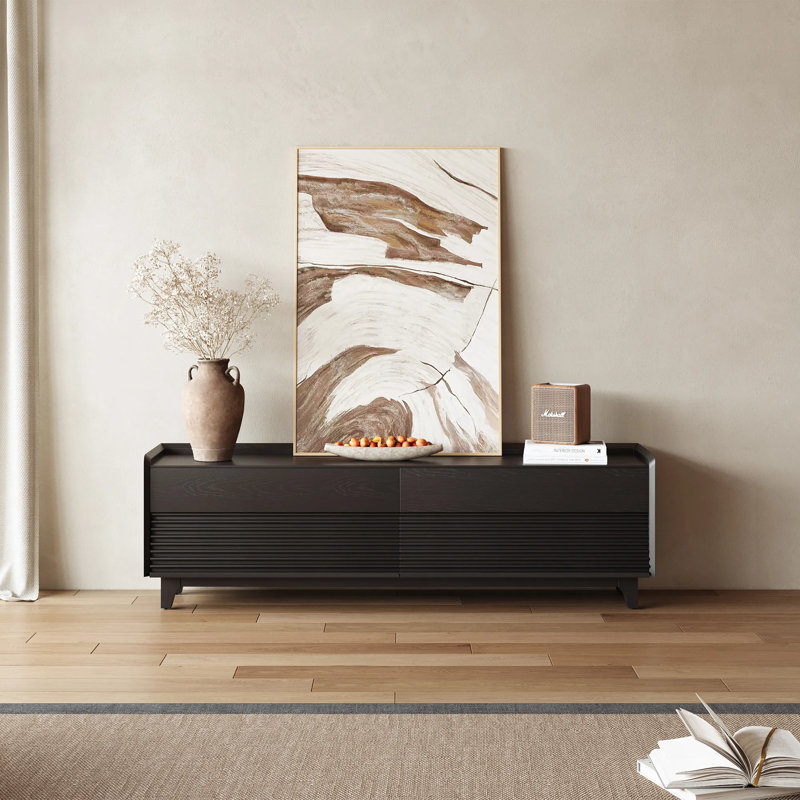 Mid-Century Modern TV Stand with LED Light, Fully Assembled, Black, 22.44"H x 70.87"L x 15.75"W