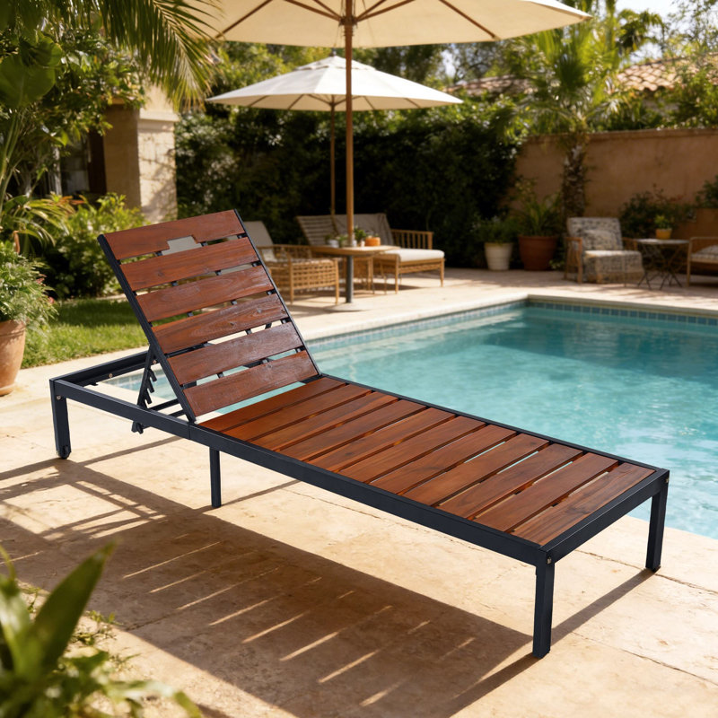Saeon 78.7'' Outdoor Chaise Lounges, Black/Brown