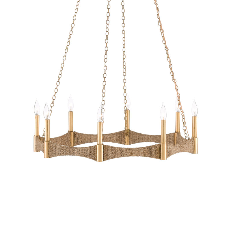 Lustre en forme de roue de chariot à 8 lumières avec accents de corde Rope
