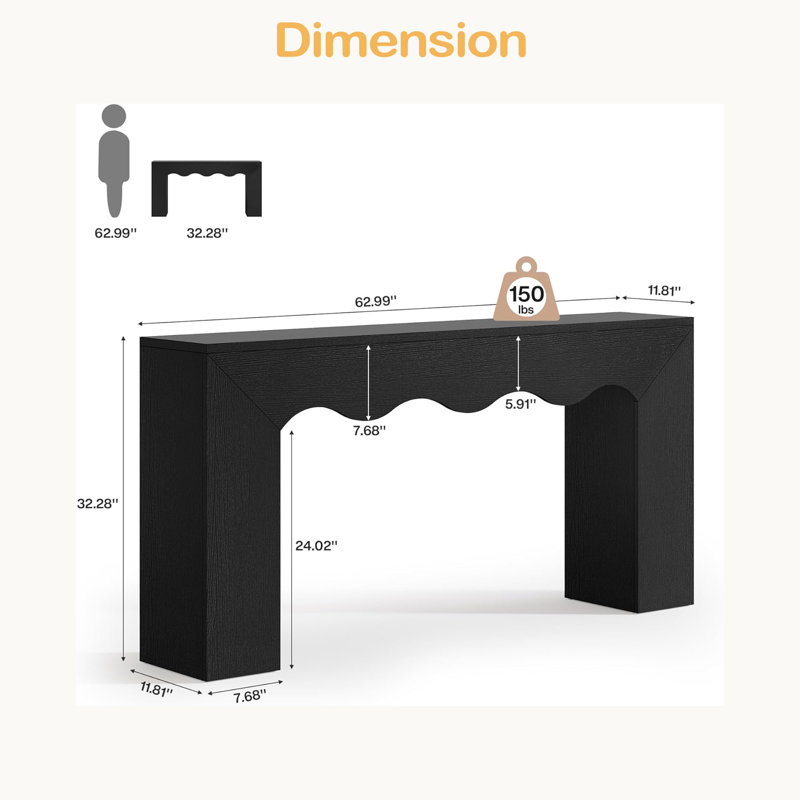 Canapé, console, table d'entrée, 32,31 po H x 63,04 po L x 11,82 po P, Noir