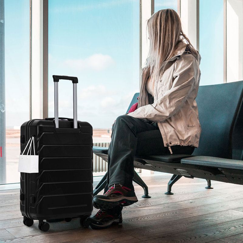 20 "/ 24" / 28 "3 pièces / ensemble en valise à roulettes en ABS, couleur assortie, avec serrure à combinaison (noir)